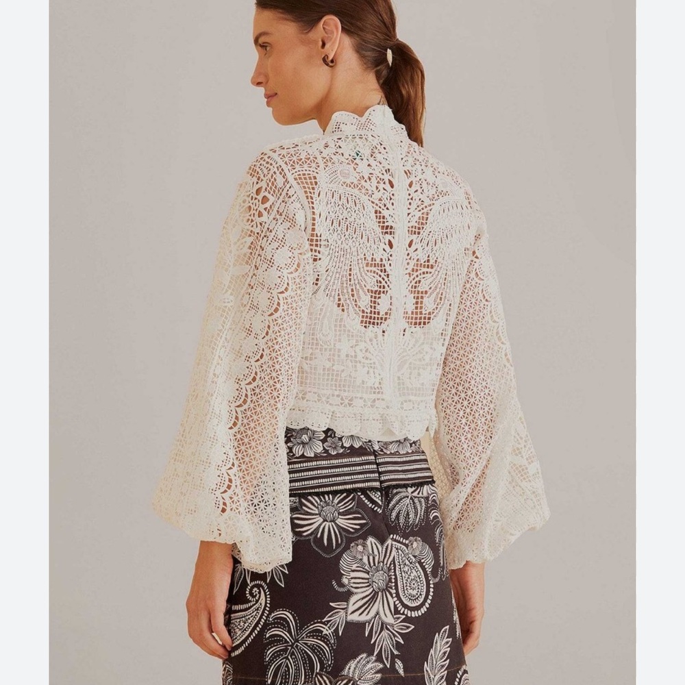 FARM Rio Cream Crochet Lace Long-Sleeve Blouse - Picture 4 of 4